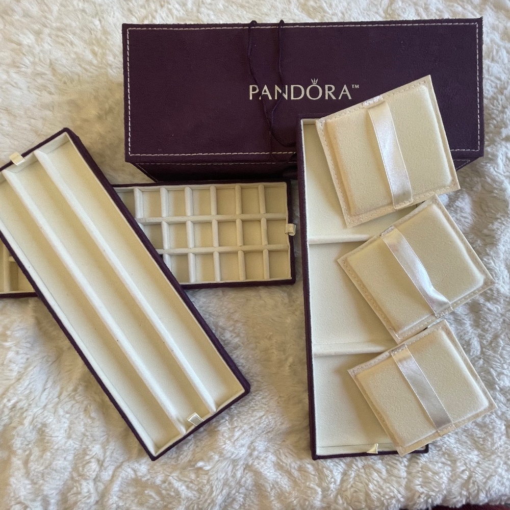 Rare Pandora Purple Suede 3 Tier Jewelry Box Vintage NEW NEVER USED